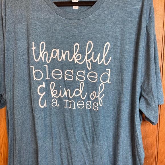 Bella Canvas Thankful, Blessed & Kind of a Mess Blue T-Shirt - Picture 2 of 6